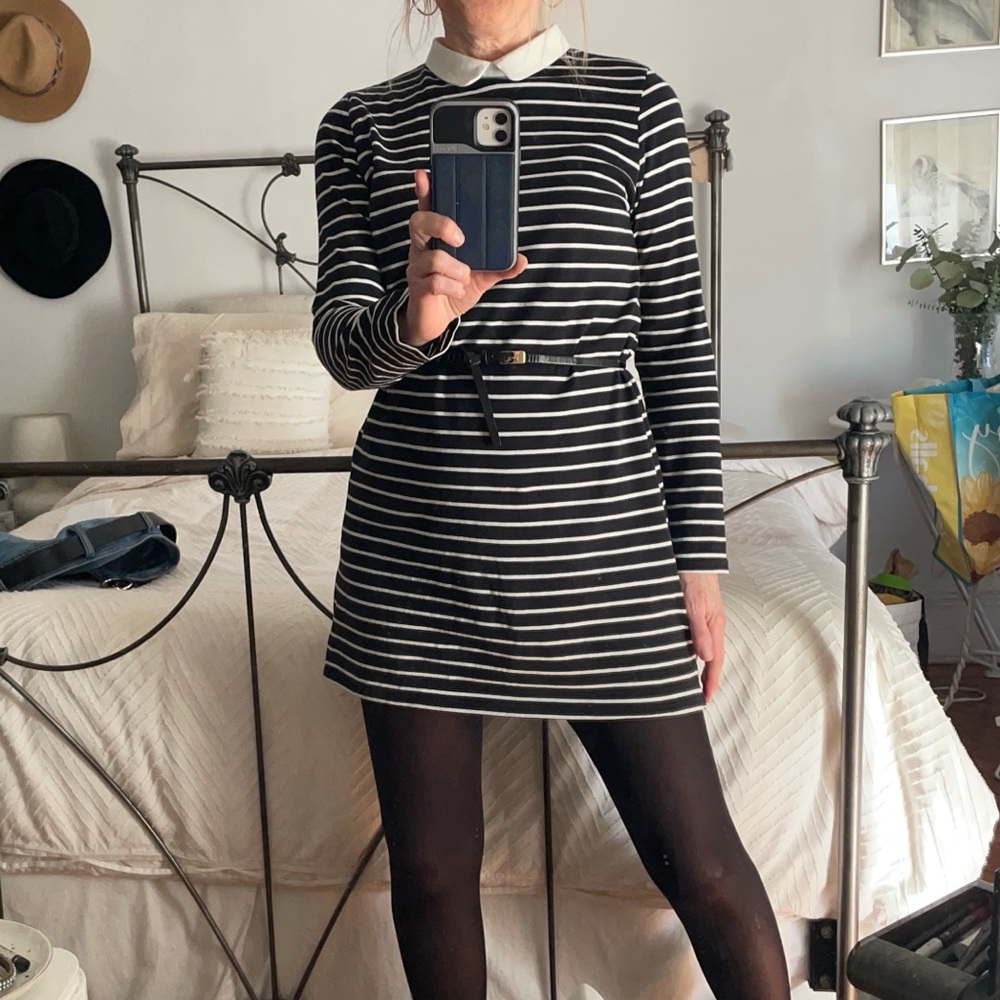 Striped Black and White Belted Dress